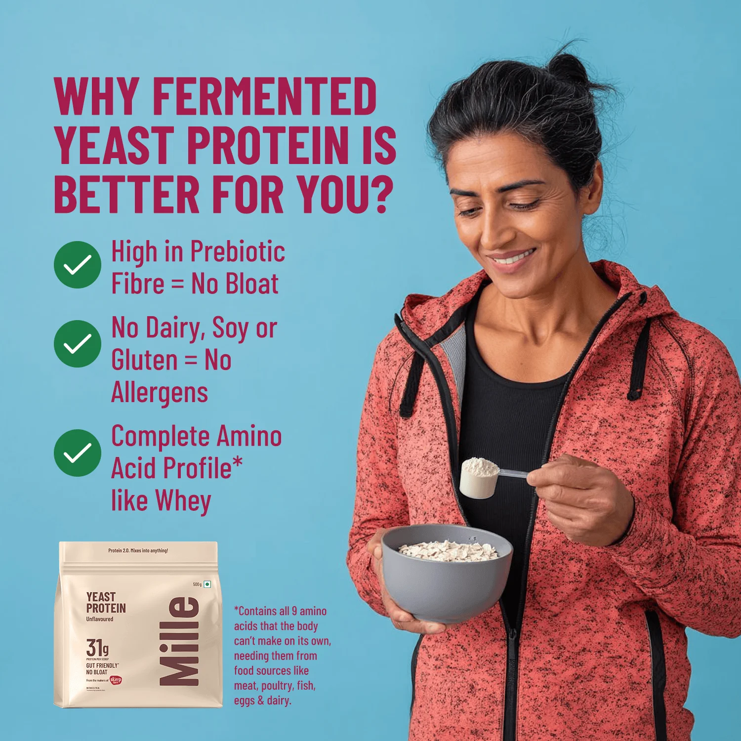 Mille Protein | 31g/Scoop | Unflavoured | Fermented Yeast Protein | No Bloat I Vegan | 38g Trial Pack - Image 5