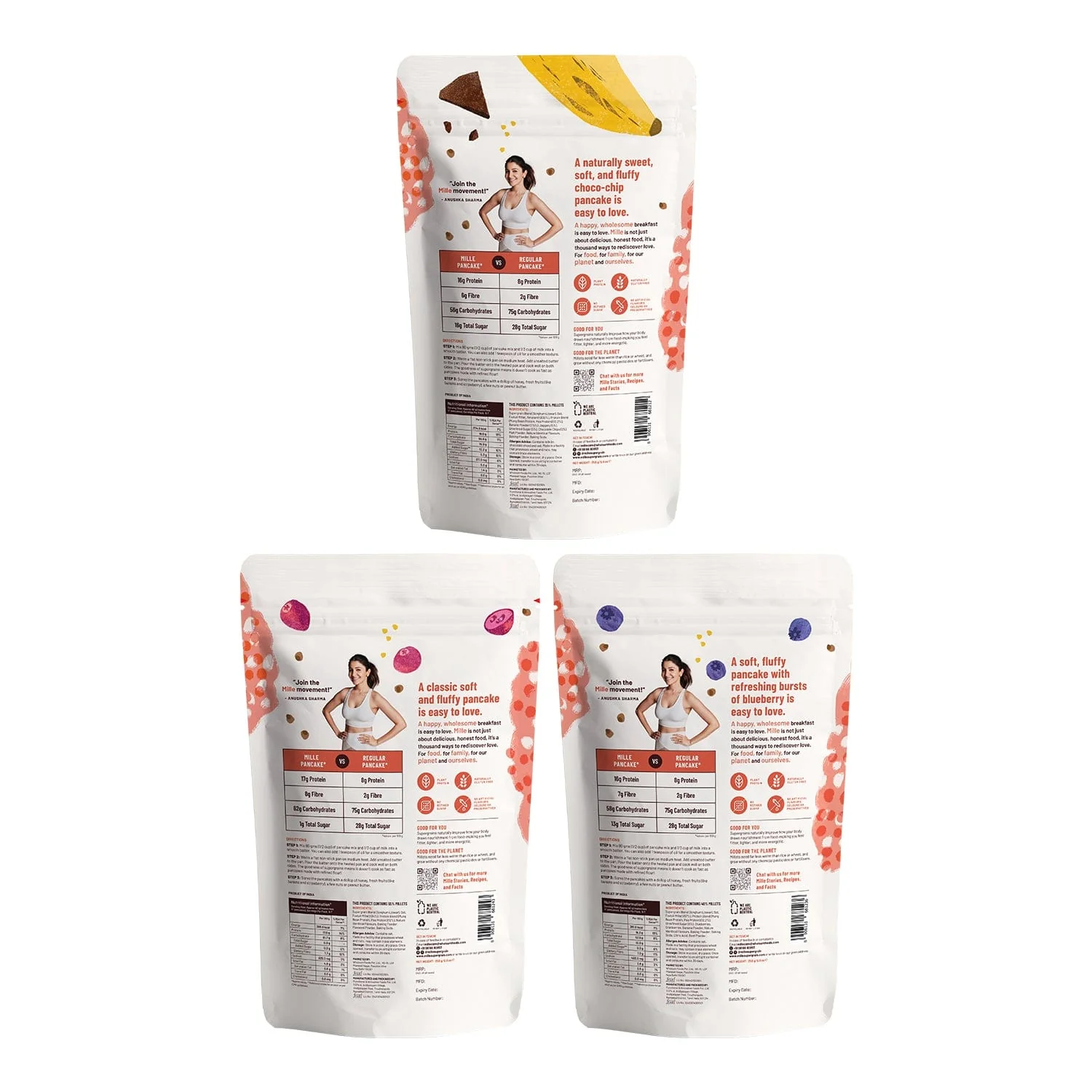 High Protein Pancake Bestseller Combo (Banana Chocochip, Classic, Blueberry) - Image 2