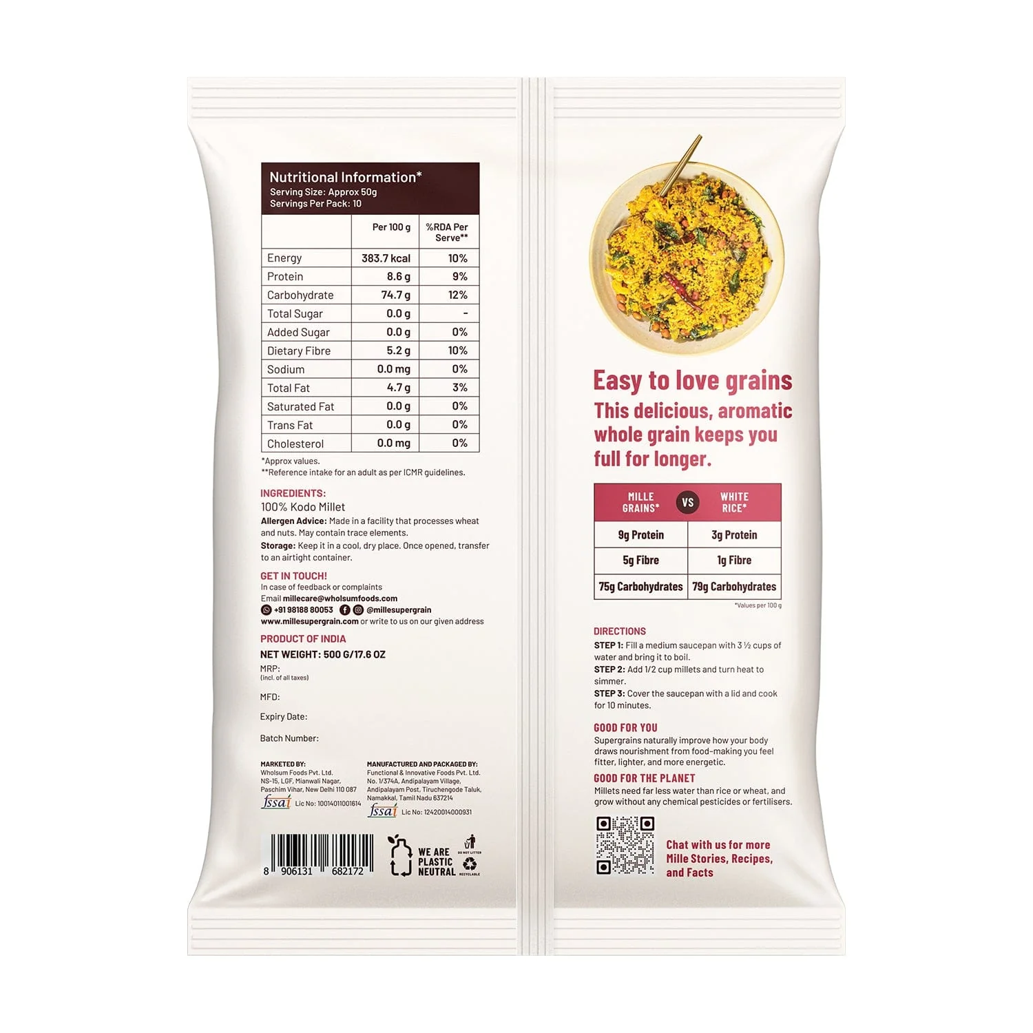 Kodo Millet (Kodra/Arikelu) Fasting Friendly | No Soaking required | Pack of 2 - Image 6