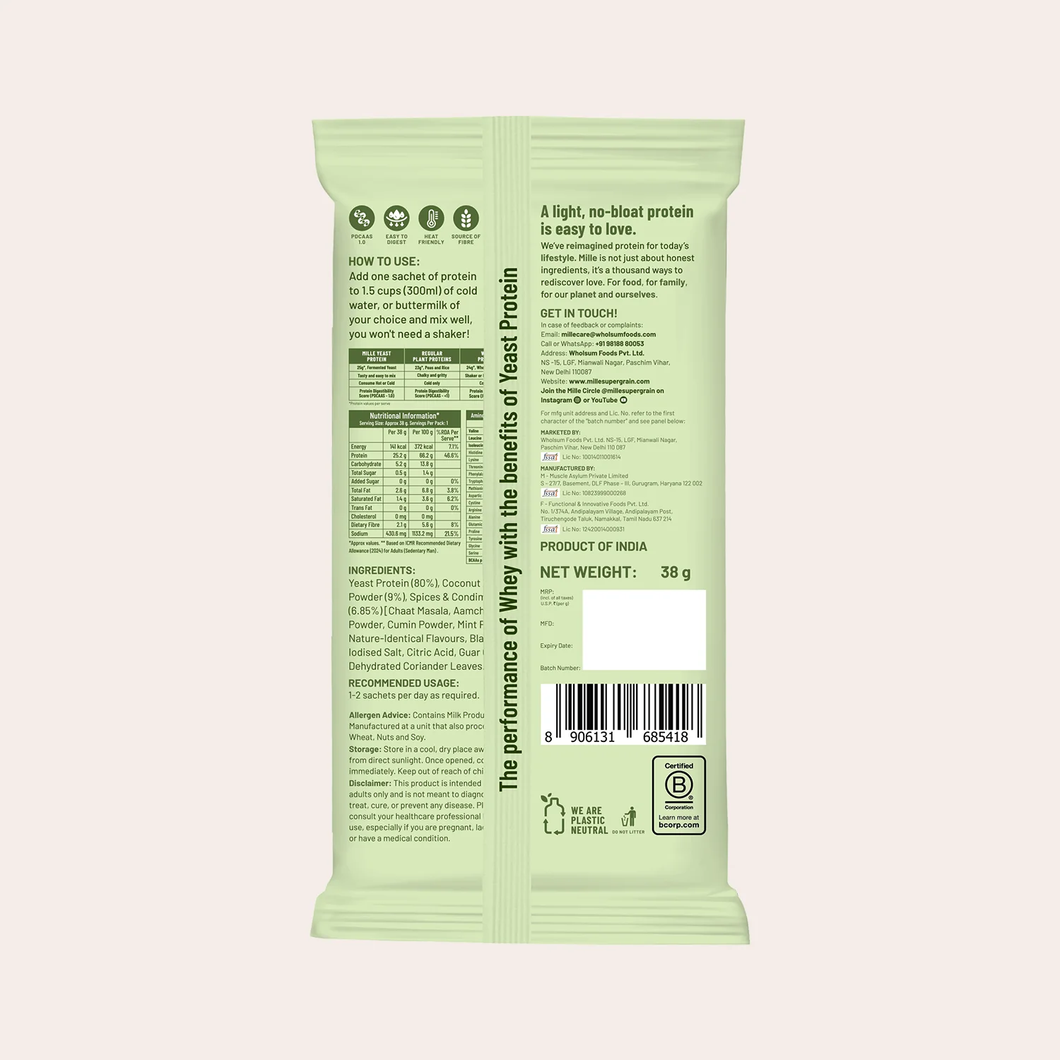 Mille Buttermilk Yeast Protein | 25g Protein Per Serve | Savoury, No Added Sugar | Bio-Fermented Yeast Protein | Gut Friendly  | 38g Trial Pack - Image 6