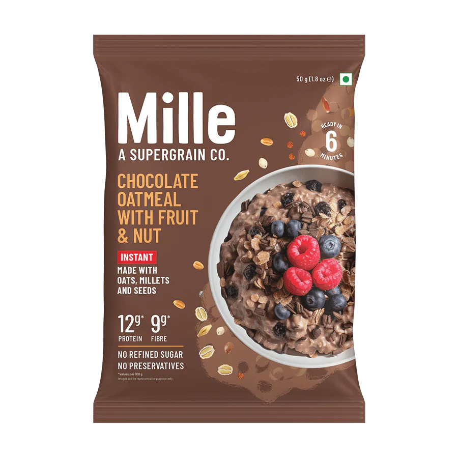 Mille High-Protein Chocolate Oatmeal with Fruits & Nuts | Healthy High-Fiber Breakfast | Pack of 1 - Image 3