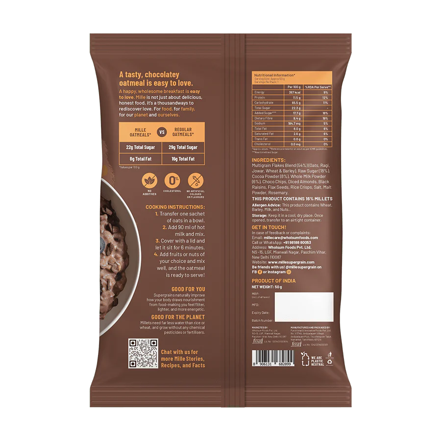 Mille High-Protein Chocolate Oatmeal with Fruits & Nuts | Healthy High-Fiber Breakfast | Pack of 1 - Image 4
