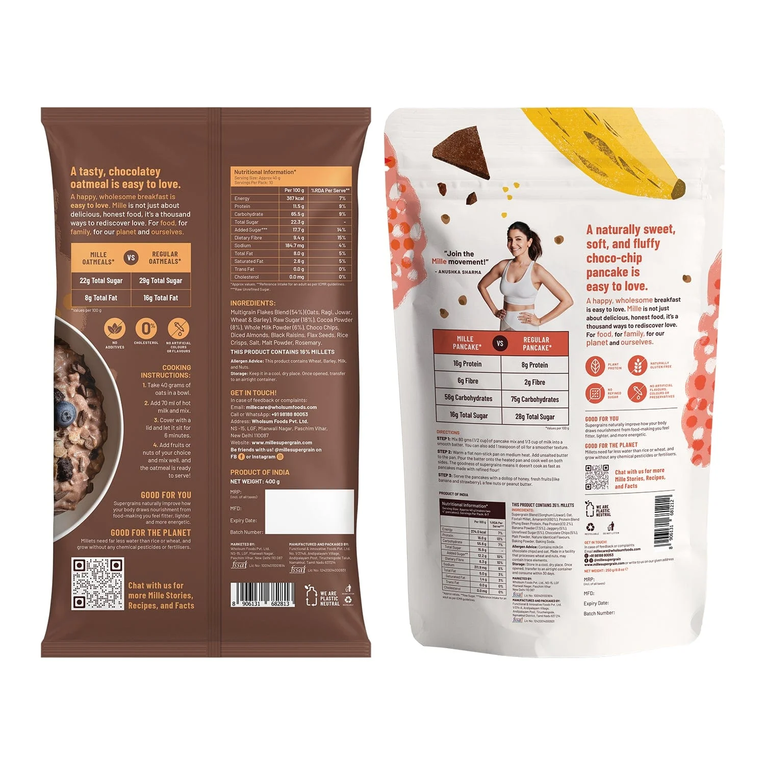 Instant Breakfast Combo: Mille Chocolate Oats & Mille Banana Chocochip Pancake Mix - Image 2