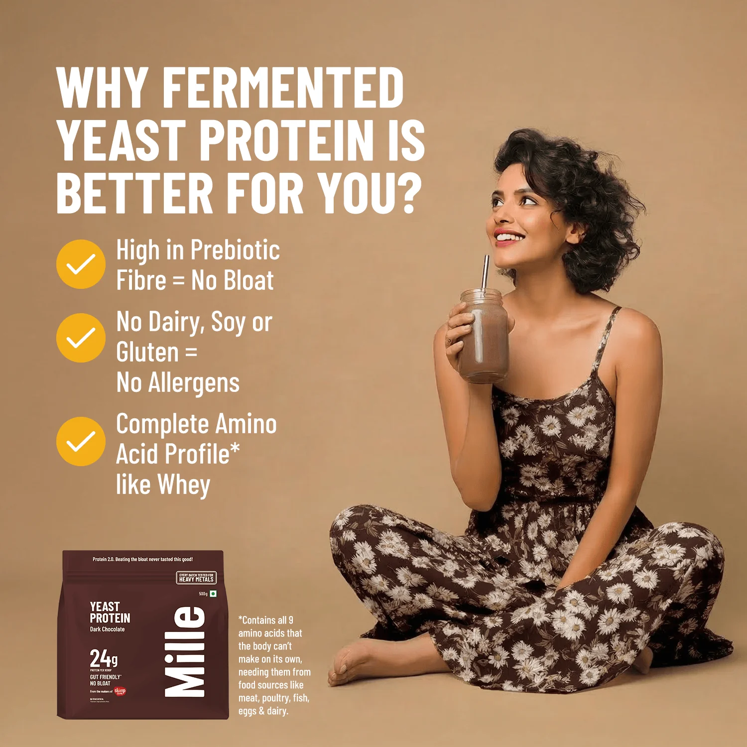 Mille Protein | 24g/Scoop | Chocolate | Fermented Yeast Protein | No Bloat I Vegan | Trial Pack - Image 4