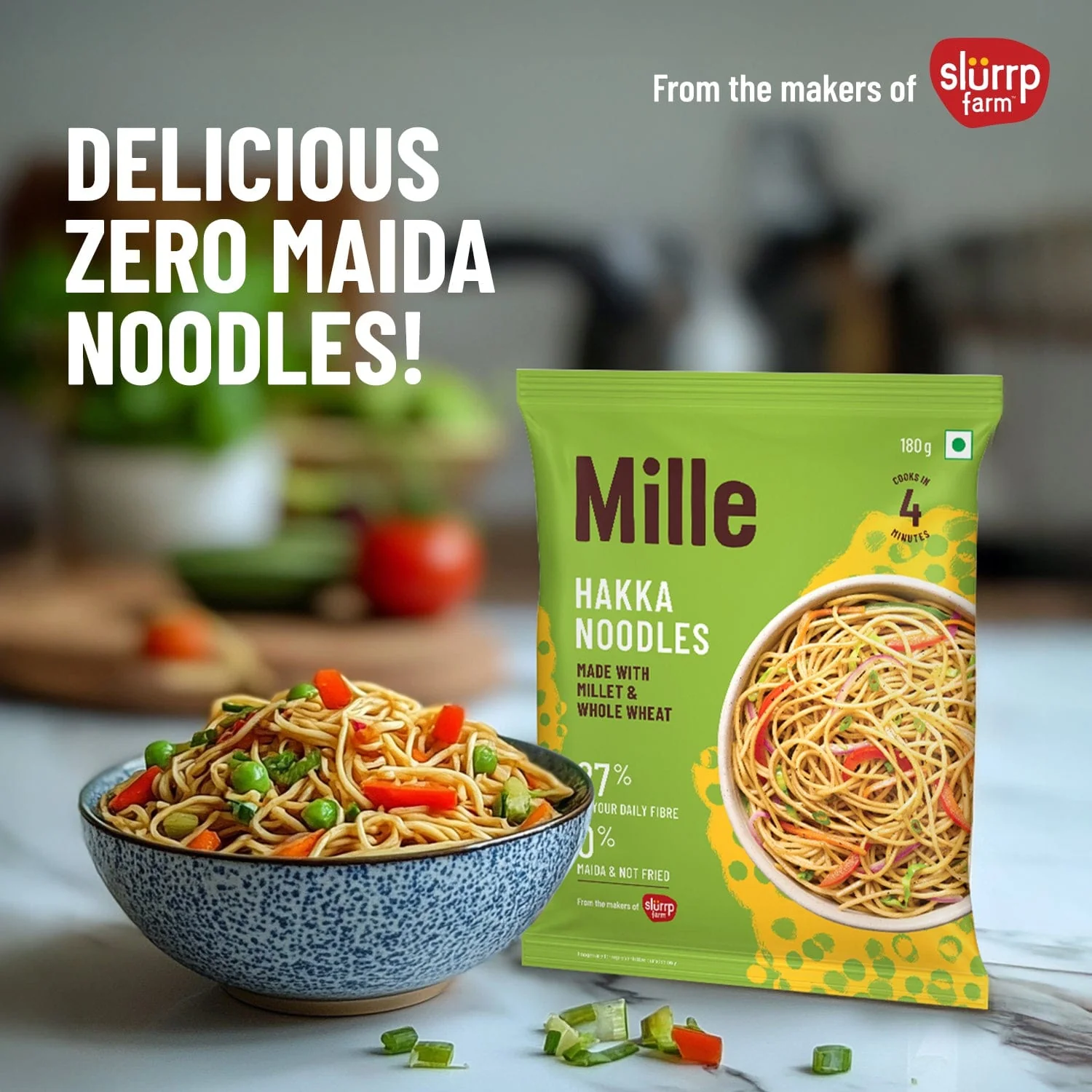 Zero Maida Hakka Noodles | Whole wheat + Foxtail Millet | Non-sticky | No Palm Oil | Pack of 4 - Image 3