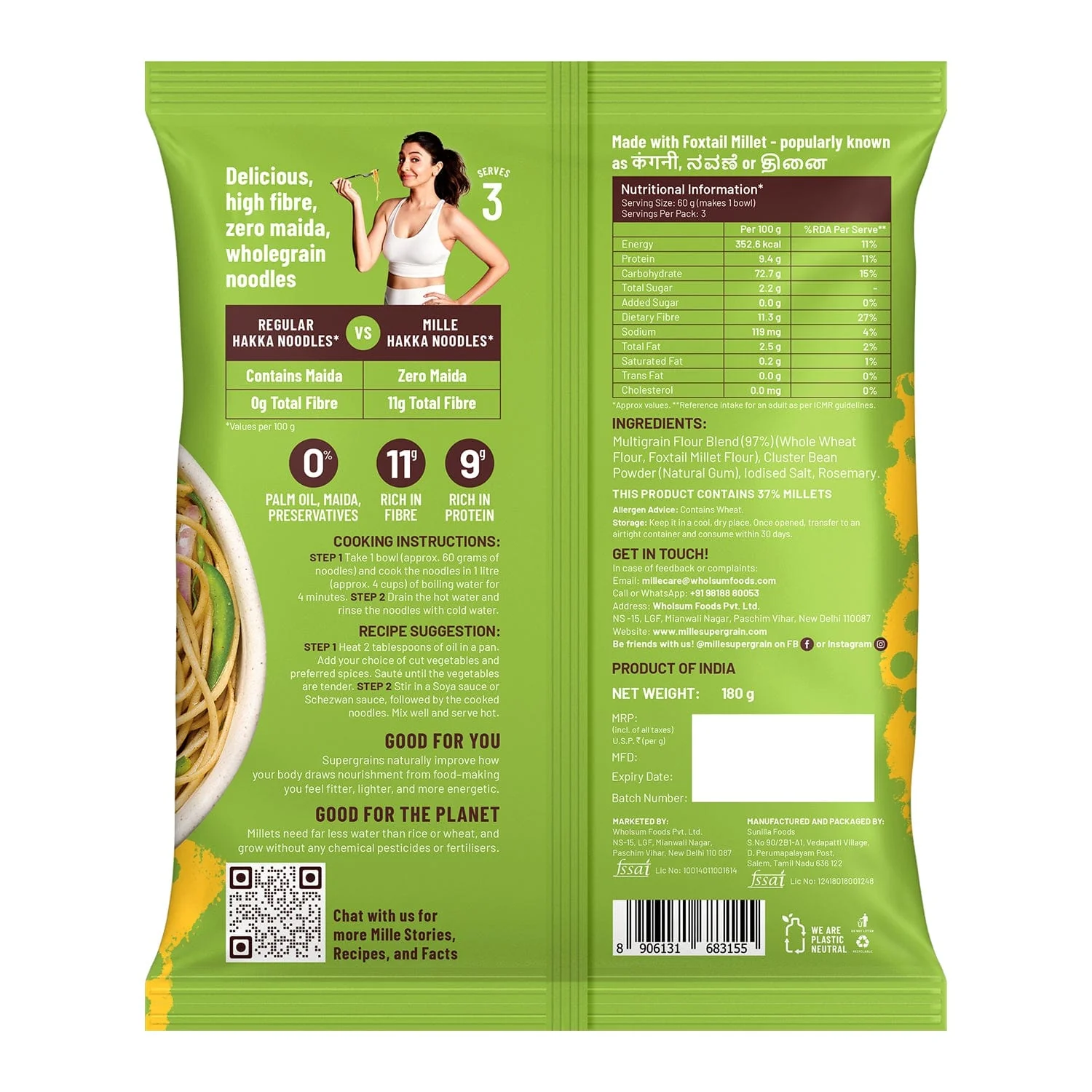 Zero Maida Hakka Noodles | Whole wheat + Foxtail Millet | Non-sticky | No Palm Oil Pack of 3 - Image 6