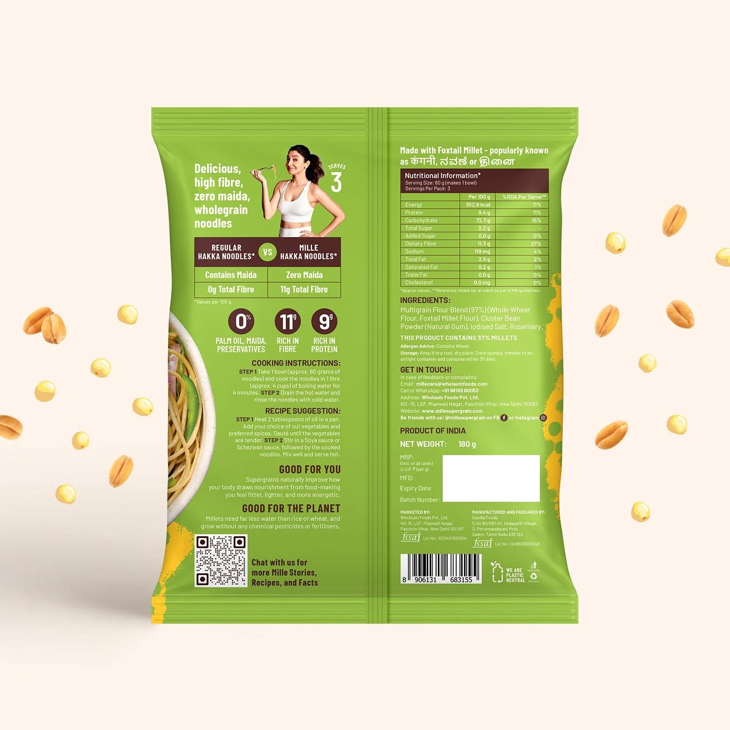 Zero Maida Hakka Noodles | Whole wheat + Foxtail Millet | Non-sticky | No Palm Oil Pack of 3 - Image 9